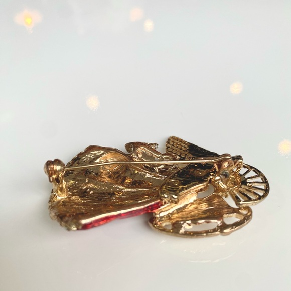 Vintage Holiday Lane Christmas Holiday Lapel Pin Brooch Gold Red Angel w/Harp - Picture 5 of 6